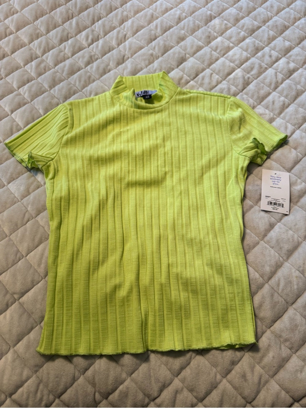 Neon Lime Ribbed Mock Neck Tee